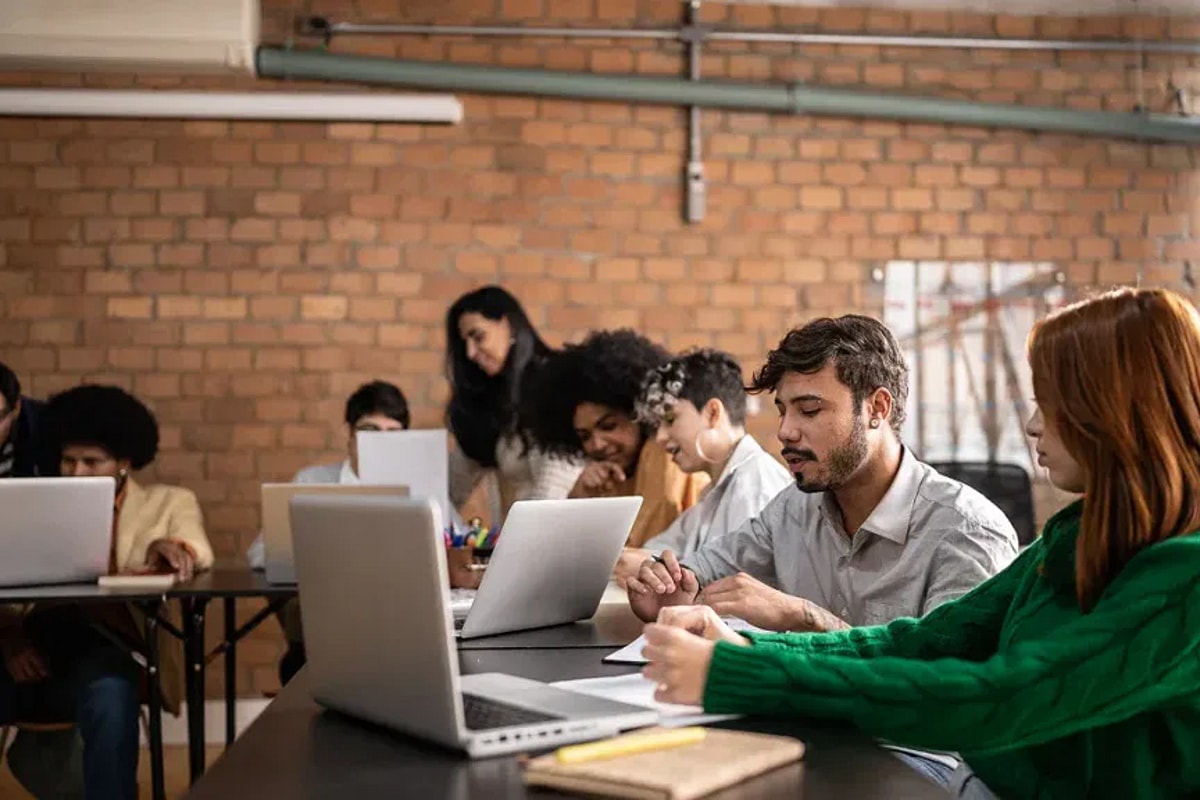 Classroom with students on laptops