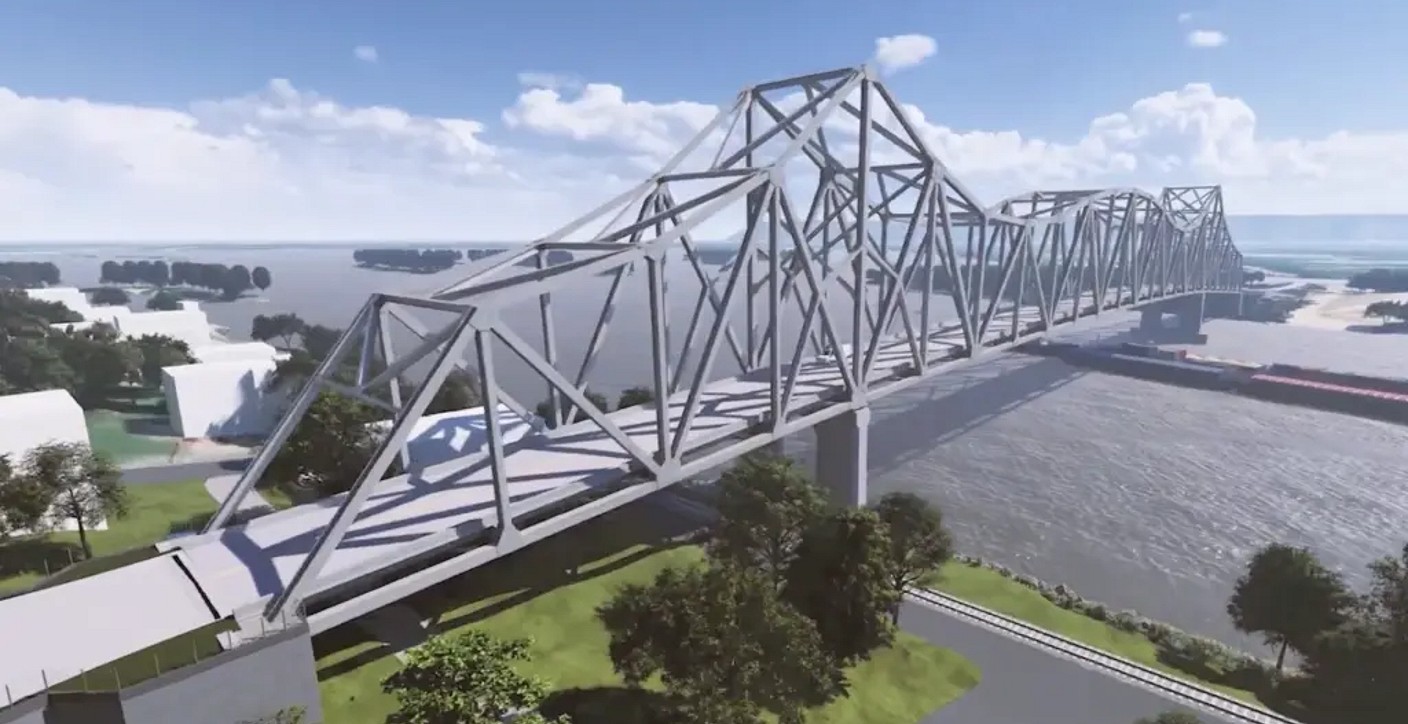 A digital twin of a bridge over water.