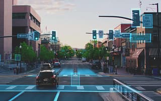 Blyncsy using AI to automatically detect and inventory roadway assets like traffic signals and signs on a city street.