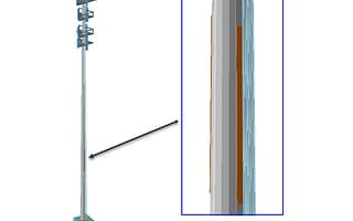 3D model in OpenTower Designer showing the detailed reinforcement design for a communication monopole
