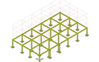 A detailed 3D model in ProConcrete showing the reinforcement for a concrete building frame.