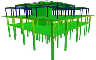 Detailed 3D structural model in ProStructures featuring both concrete and steel elements.