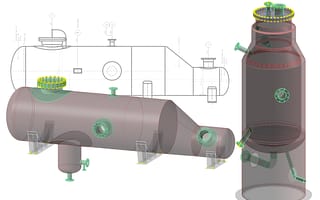 A detailed 3D model of a heat exchanger created in AutoPIPE Vessel for design and analysis.