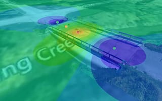 A comprehensive 3D digital twin model of an urban landscape and transportation network rendered in the iTwin Experience visualization platform.