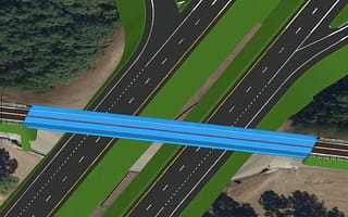 Conceptual road and bridge design created in OpenRoads ConceptStation and visualized in a real-world context.