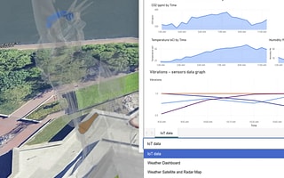 Digital twin integrated with real-time IoT sensor data dashboards using Bentley Enterprise Connection Services.