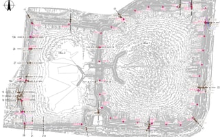 Topographical map in eagle.io showing the layout of geotechnical monitoring sensors at a project site.