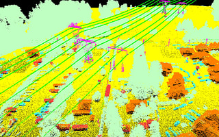 AI-powered feature extraction from a point cloud, classifying buildings and power lines using iTwin Capture Manage & Extract