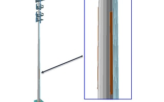 3D model in OpenTower Designer showing the detailed reinforcement design for a communication monopole