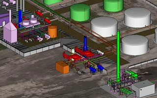 A 3D model of a process plant, showcasing the multi-disciplinary design capabilities of the Plant Design WorkSuite.