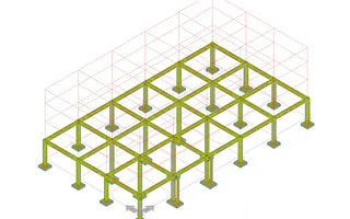 A detailed 3D model in ProConcrete showing the reinforcement for a concrete building frame.