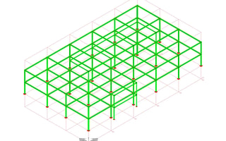 A detailed 3D model of a structural steel building frame created in ProSteel.