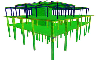 Detailed 3D structural model in ProStructures featuring both concrete and steel elements.