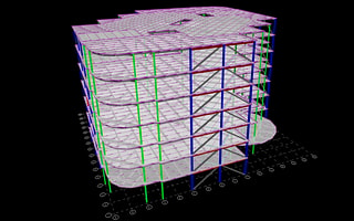 Complete 3D structural model of a multi-story building created in RAM Structural System.