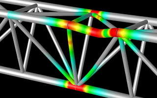 Analysis of an offshore structure showing buckling and a stress heat map on members using SACS Collapse