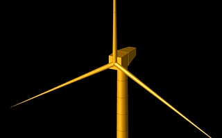 3D model of a fixed offshore wind turbine with a jacket foundation, created in SACS Wind Turbine
