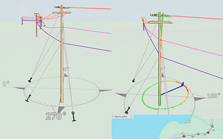 3D interactive view in SPIDAcalc showing connected utility poles lines
