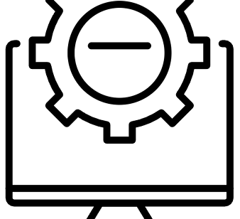 Black and white icon depicting spoke and computer