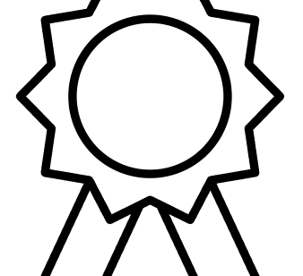 Black and white icon depicting winner's award ribbon
