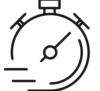 Black and white icon showing stop watch clock