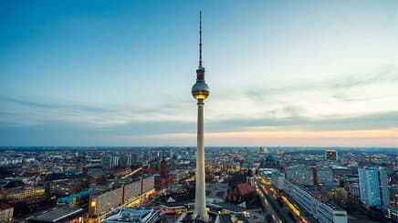 berlin skylight lit up at sunset