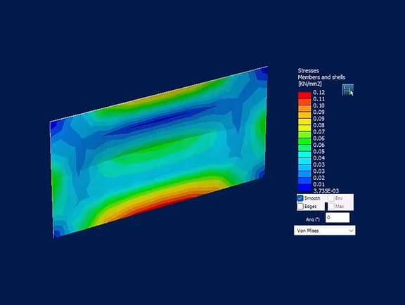 An analytical load diagram of a single-span steel beam showing distributed and concentrated loads with red arrows and green support points in RAM SBeam, illustrating steel beam design analysis.