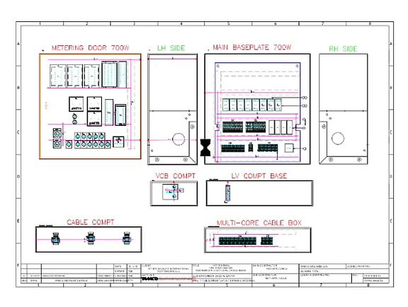 The Promis.e software workspace showcasing automated wiring diagrams, panel layout tools, and error-checking analysis reports.