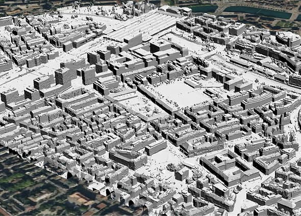 City-scale 3D reality mesh created in iTwin Capture Modeler to produce a digital twin.