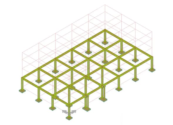 A highly detailed 3D reinforcement model showing complex rebar arrangements for concrete structures designed with ProConcrete.