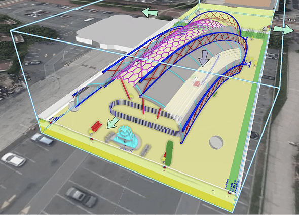 testA powerful collaborative hero image illustrating Bentley Infrastructure Cloud ProjectWise software interface, showing 3D digital twins.