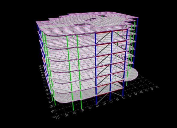 Light grey and white tiered structure in an angular, upward motion.