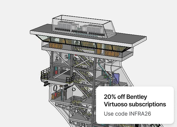 MicroStation interface showing a 3D model of a control tower.