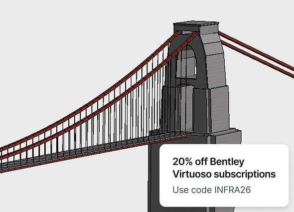 3D structural model of a large two-tower suspension bridge, created in STAAD.Pro