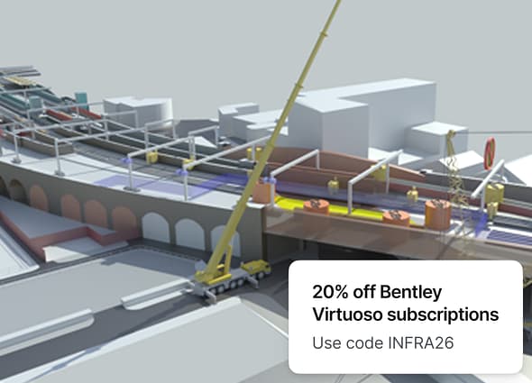 4D construction model in SYNCHRO showing cranes installing a new bridge section over a railway