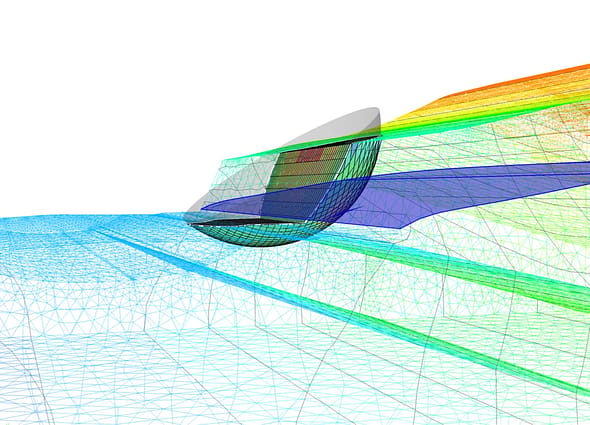 An advanced 3D geotechnical analysis dashboard in GeoStudio 3D showing complex multi-planar slope stability models, volumetric mesh rendering, and structural reinforcement layers.
