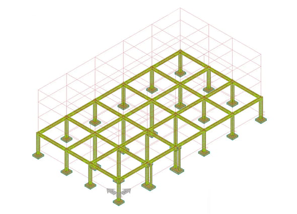 A highly detailed 3D reinforcement model showing complex rebar arrangements for concrete structures designed with ProConcrete.