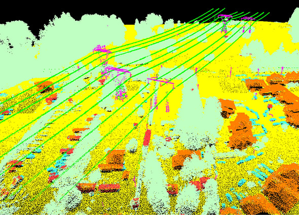 AI-powered feature extraction from a point cloud, classifying buildings and power lines using iTwin Capture Manage & Extract