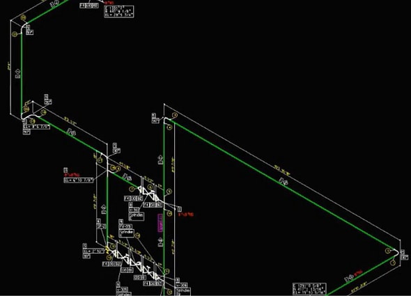 An intelligent, data-rich piping isometric drawing automatically generated by OpenPlant Isometrics Manager