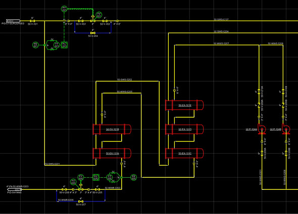 An intelligent piping and instrumentation diagram (P&ID) created in OpenPlant PID.