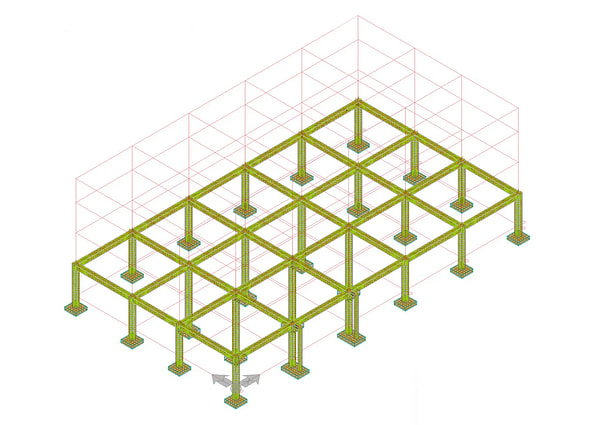 A highly detailed 3D reinforcement model showing complex rebar arrangements for concrete structures designed with ProConcrete.