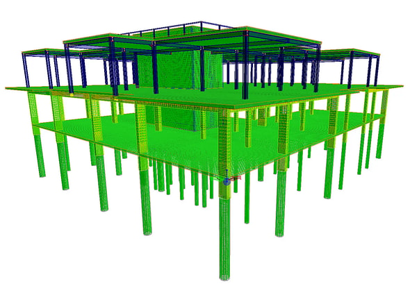 Detailed 3D structural model in ProStructures featuring both concrete and steel elements.