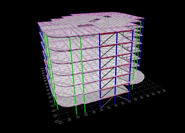 Light grey and white tiered structure in an angular, upward motion.