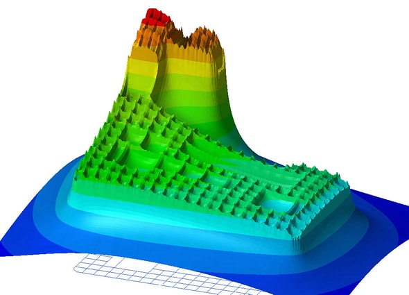 An impressive hero visualization in XGSLab showing a 3D electromagnetic field simulation and grounding grid voltage profiles under lightning strike conditions.