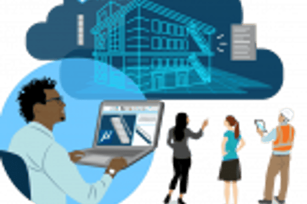 People laptop building graphic icon