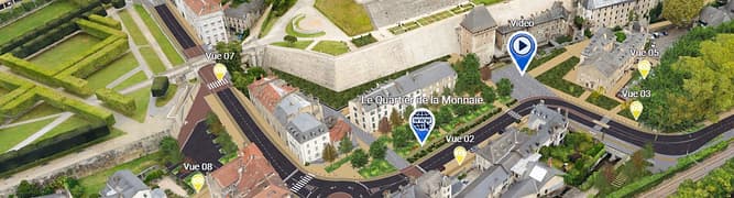 A digital twin visualizing the City of Pau's urban redevelopment project in the historic district surrounding the Château de Pau.