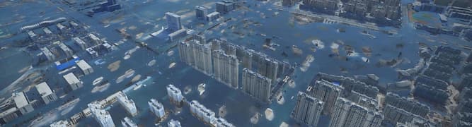 A digital twin simulation by CSCEC and AECOM showing a city-wide flood scenario for the Longenggang River Basin project in Shenzhen.