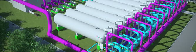 A 3D digital model of the Wanhua Chemical seawater desalination and water reuse plant, designed by Beijing Shougang International Engineering Technology (BSIET).