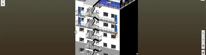 A 3D model of a building with an increasing number of safety-enhanced staircases.