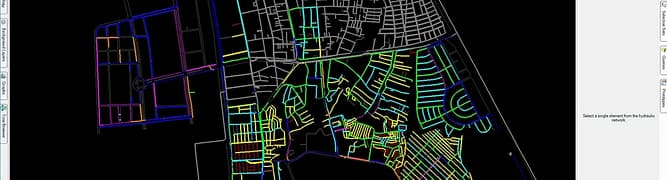 A screenshot of Bentley's WaterGEMS software, illustrating a hydraulic model of the Maynilad water distribution network.