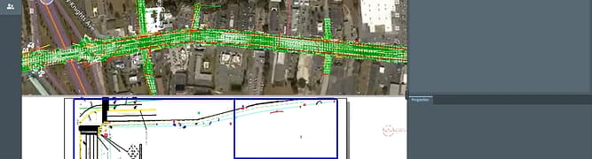 A screenshot of the Phocaz Traffic Design Data Manager application, showing how it aggregates and synchronizes a 3D road model, a 2D design sheet, and location data into a single interface.